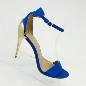 Zara Women's Blue Strappy Heels Gold Stiletto Size 36 (US 5.5-6) Party Shoes